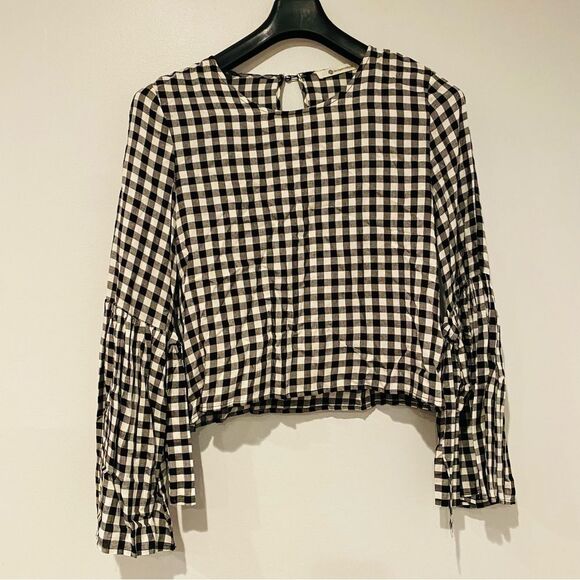 The Impeccable Pig Tops - The Impeccable Pig Gingham Bell Sleeve Top Size Large